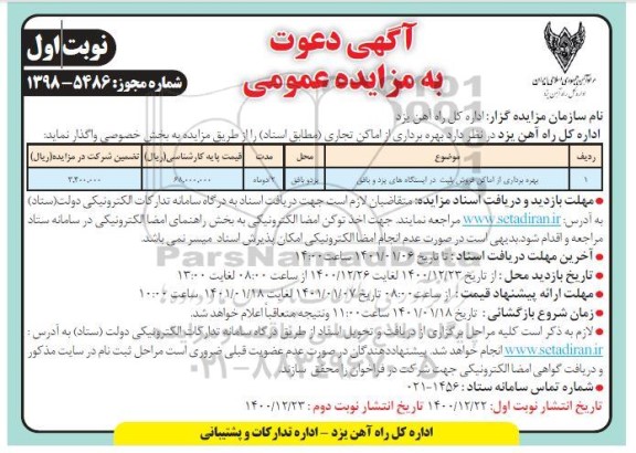 مزایده بهره برداری از اماکن تجاری