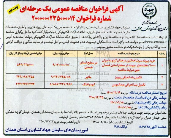 مناقصه خرید پیوند سرشاخه کاری درختان - نوبت دوم 