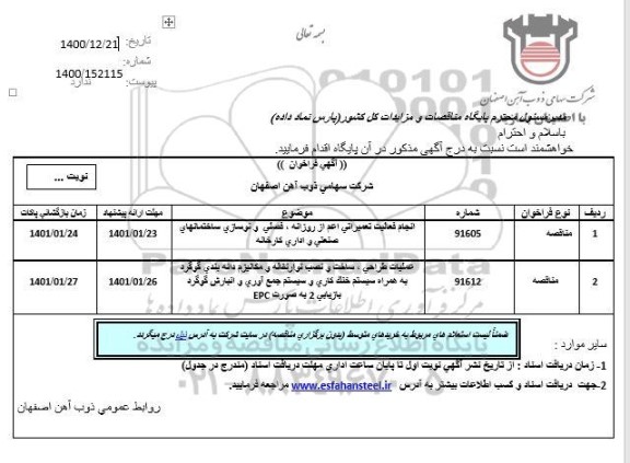 فراخوان، فراخوان انجام فعالیت تعمیراتی اعم از روزانه، فصلی و نوسازی ساختمان های ...