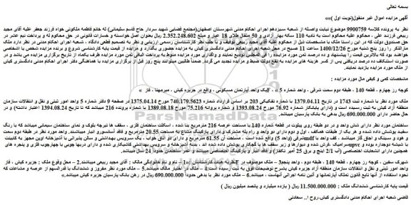 مزایده فروش یک واحد آپارتمان مسکونی 