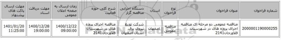 مناقصه عمومی دو مرحله ای مناقصه اجرای پروژه های در شهرستان فلاورجان2141