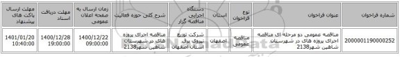 مناقصه عمومی دو مرحله ای مناقصه اجرای پروژه های در شهرستان  شاهین شهر2138