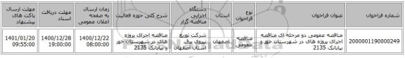 مناقصه عمومی دو مرحله ای مناقصه اجرای پروژه های در شهرستان  خور و بیابانک 2135