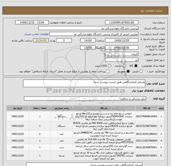استعلام وسایل آزمایشگاهی طبق لیست پیوست شده
