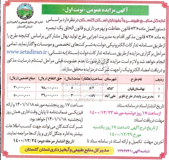 مزایده مدیریت اجرایی طرح تولید نهال مشارکتی