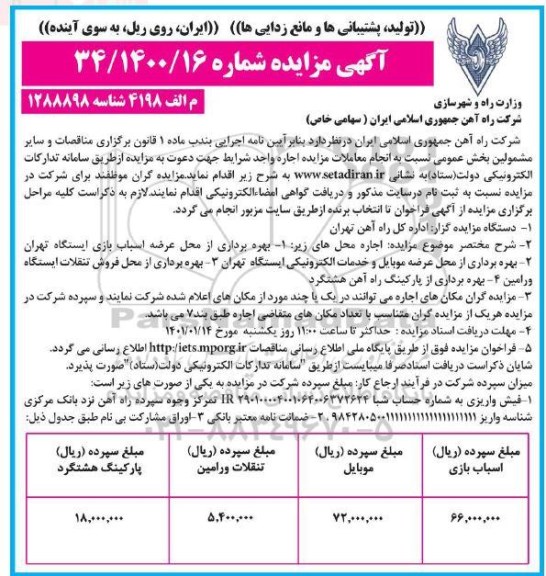 مزایده اجاره محل های ...