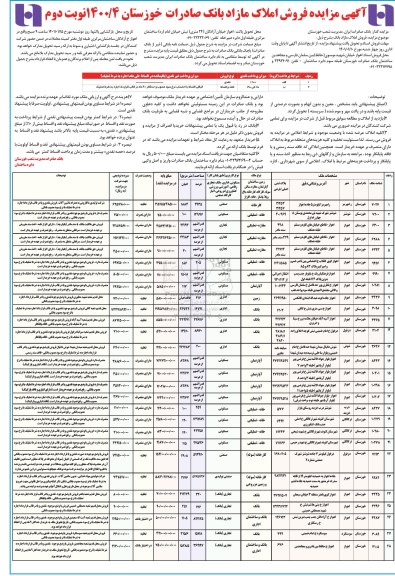 مزایده فروش املاک مازاد نوبت دوم