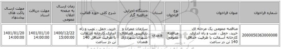 مناقصه عمومی یک مرحله ای خرید، حمل ، نصب و راه اندازی کارخانه آسفالت با ظرفیت حداقل 140 تن در ساعت