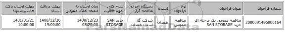 مناقصه عمومی یک مرحله ای خرید  SAN STORAGE      