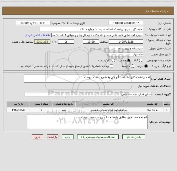 استعلام تجهیز تشت قایق مقابله با آلودگی به شرح لیست پیوست