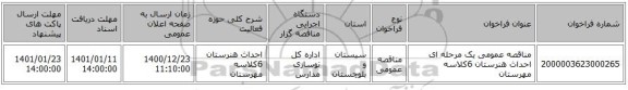 مناقصه عمومی یک مرحله ای احداث هنرستان 6کلاسه مهرستان