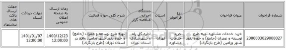خرید خدمات مشاوره تهیه طرح توسعه و عمران (جامع) و حوزه نفوذ شهر ورامین (طرح بازنگری)