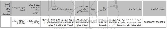 خرید خدمات مشاوره تهیه طرح توسعه و عمران (جامع) و حوزه نفوذ شهر پیشوا (طرح بازنگری)