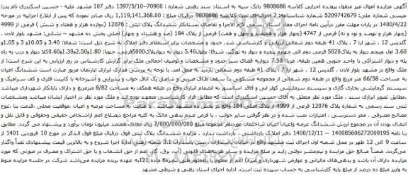 آگهی مزایده ششدانگ پلاک ثبتی 12076
