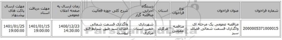 مناقصه عمومی یک مرحله ای واگذاری قسمت شمالی فضای سبز
