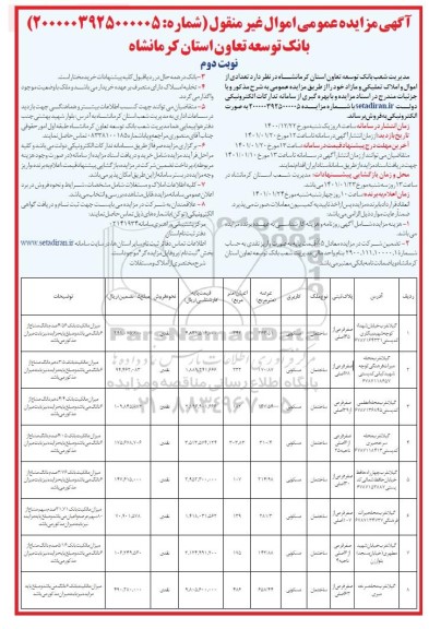 مزایده فروش اموال و املاک تملیکی و مازاد - نوبت دوم