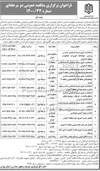 فراخوان مناقصه استانداردسازی سیستم گرمایشی مدارس  ...