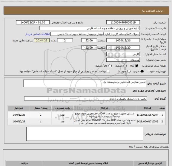استعلام تجهیز مدارس استثنایی و متوسطه اول 