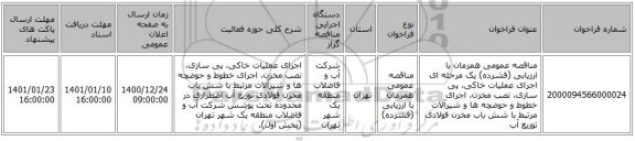 مناقصه عمومی همزمان با ارزیابی (فشرده) یک مرحله ای  اجرای عملیات خاکی، پی سازی، نصب مخزن، اجرای خطوط و حوضچه ها و شیرآلات مرتبط با شش باب مخزن فولادی توزیع آب