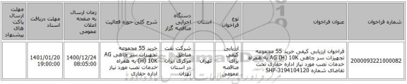 فراخوان ارزیابی کیفی خرید 55 مجموعه تجهیزات سر چاهی AG (H) 10K به همراه خدمات نصب مورد نیاز اداره حفاری تحت تقاضای شماره SHP-3194104120