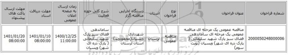 مناقصه عمومی یک مرحله ای مناقصه عمومی یک مرحله ای ساماندهی فضای سبز پارک شهید سلیمانی ( پارک دره ای شهر) ویسیان (نوبت سوم)