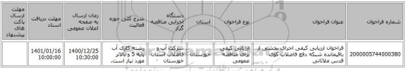 فراخوان ارزیابی کیفی اجرای بخشی از باقیمانده شبکه دفع فاضلاب کوی قدس ملاثانی