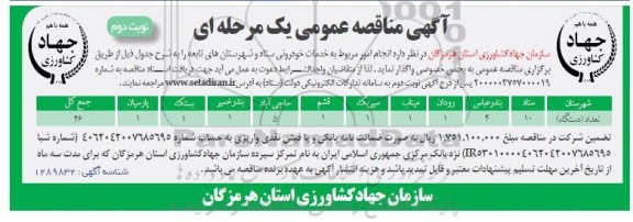 مناقصه، مناقصه انجام امور مربوط به خدمات خودرویی ستاد و شهرستانهای تابعه - نوبت دوم 