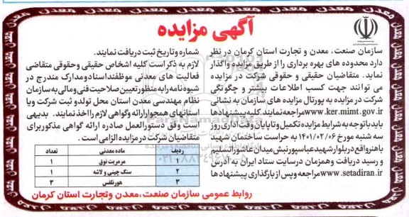 مزایده عمومی محدوده های معدنی
