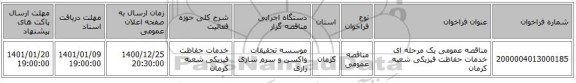 مناقصه عمومی یک مرحله ای خدمات حفاظت فیزیکی شعبه کرمان