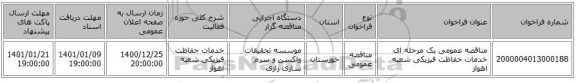 مناقصه عمومی یک مرحله ای خدمات حفاظت فیزیکی شعبه اهواز