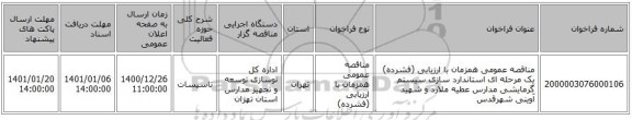 مناقصه عمومی همزمان با ارزیابی (فشرده) یک مرحله ای استاندارد سازی سیستم گرمایشی مدارس عطیه ملارد و شهید آوینی شهرقدس