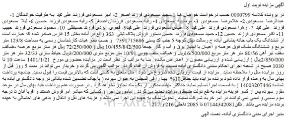 مزایده فروش ششدانگ یک باب خانه